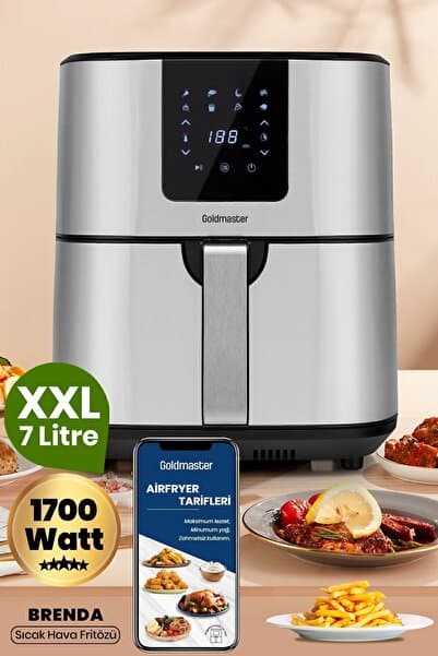 Brenda 7 Litre Inox Geniş Hazneli Xxl Dokunmatik 8 Ön Ayarlı Airfryer Sıcak Hava Fritözü
