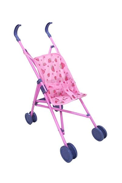 Brother Toys Oyuncak Puset Katlanabilir Bebek Arabası Pembe Baston Plastik Bebek Puseti Çilek Desenli