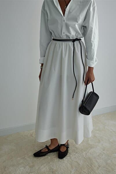 Suud Collection Ekru Day Poplin Kloş Etek