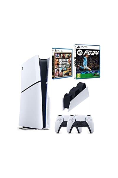 Playstation 5 Slim Standart Edition + 2. PS5 DualSense+ Şarj + Fc 24 + Gta 5 (İthalatçı Garantili)