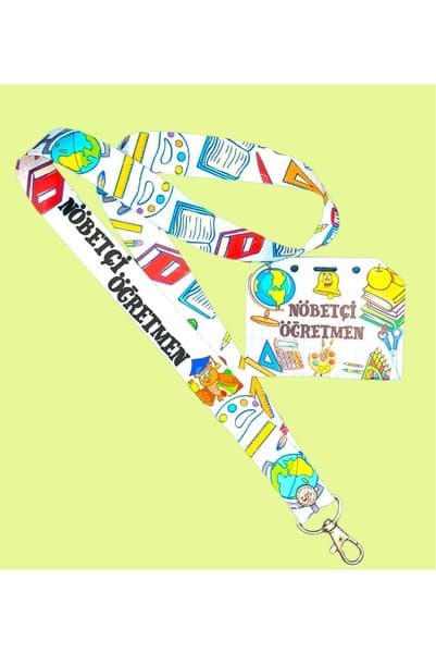 CİCCİBİCCİSHOP NÖBETÇİ ÖĞRETMEN BEYAZ BOYUN ASKI İPİ VE SİLİKON KART TUTUCU