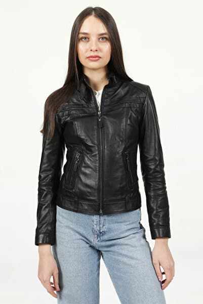 Dericlub Siena Kadın Slim Fit Hakiki Deri Mont Siyah