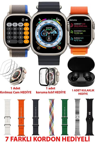 TECHNOMEN Akıllı Saat Y60 Ultra Plus Bluetooth Kulaklık 7 Kordon Kasa Koruma Kırılmaz Cam Hediyeli 2025 Series