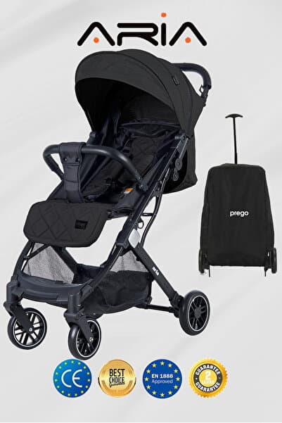 Prego Aria Siyah Hafif Tek Elle Katlanır Kabin Boy Bebek Arabası Yağmurluk ve Çanta