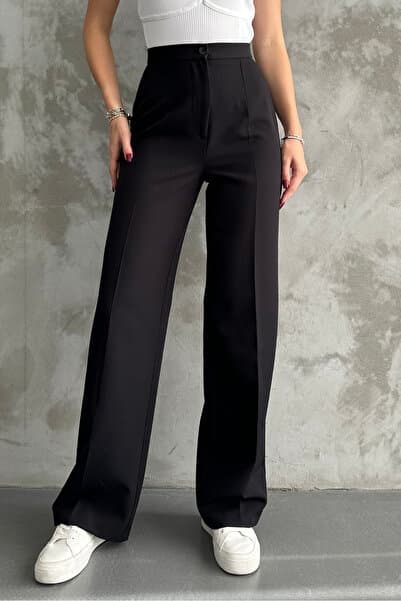 macharel jeans Kadın Yeni Sezon Yüksek Bel Klasik Siyah Kumaş Pantolon