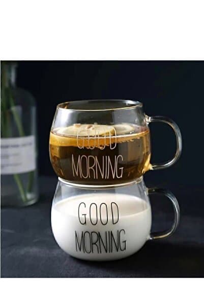 2 Li Good Morning Günaydın 400 ml Borosilikat Cam Kupa Fma00618