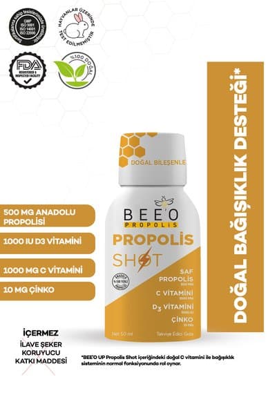 Bee'o Up Çinko D3 C Vitamini Shot Propolis 12*50 ml