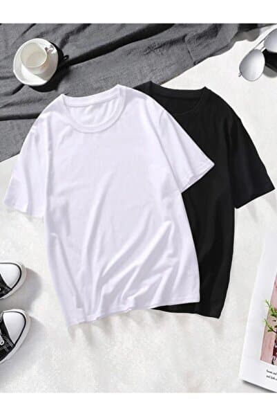 Genel Markalar Unisex 2 Li Paket Siyah-beyaz Basic Oversize Penye T-shirt Tişört