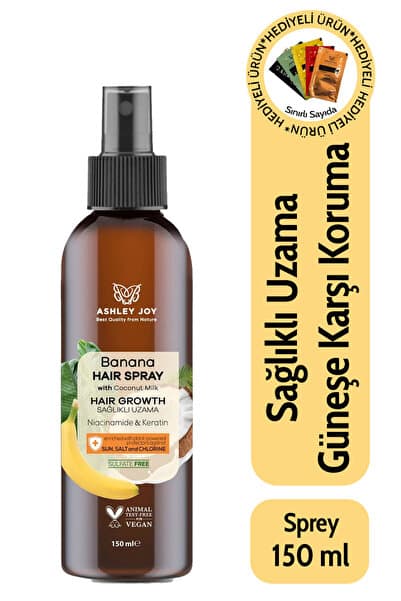 Ashley Joy Hızlı Uzamaya Yardımcı Keratin Içeren Uv Klora Karşı Koruma Banana Saç Spreyi 150 ml