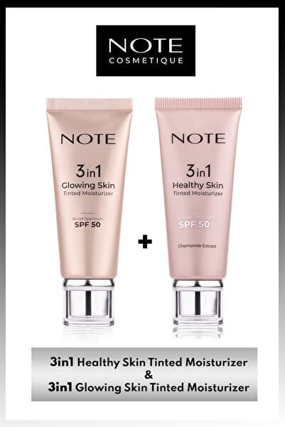 Note Cosmetics 3 in 1 Tinted Ton Eşitleyici 50 SPF Krem & 3 in 1 Glowing Skin Tinted Işıltılı 50 SPF Makyaj Seti