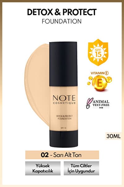 Note Cosmetics Detox & Protect Foundation Spf 15 Yoğun Kapatıcı Saten Bitişli Fondöten - 02 Natural Beige