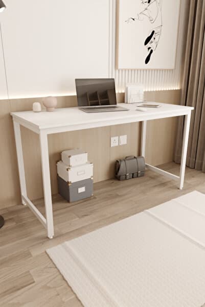 Beyaz Çalışma Masası, Bilgisayar Masası, Ofis Masası 60 X 140 CM Yemek Masası, Metal Ayaklı