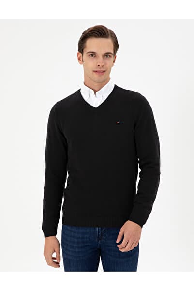 U.S. Polo Assn. Erkek Slim Fit V Yaka Siyah Basic Kazak 50298283-VR046