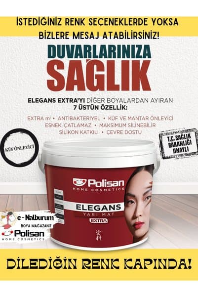 Polisan Elegans Extra m² Antibakteriyel-Küf Önleyici Maksimum Silinebilir İç Cephe Boyası 15L-20Kg