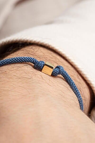 14 Ayar Altın Puslu Mavi İpli Kadın/Erkek Küp Bileklik