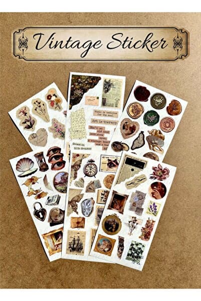 6'lı Vintage Temalı Sticker Seti 79 Adet Planner Ajanda Laptop Tablet Telefon Bullet Journal Etiket