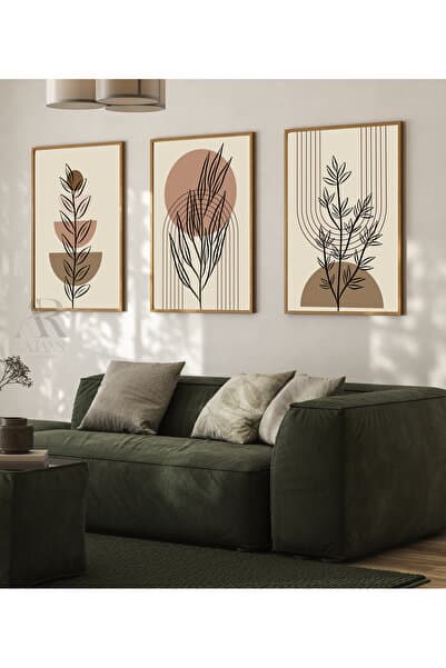 AR AJANS KANVAS TABLO Minimalist Line Art Boho Çerçevesiz 3'lü set TABLO