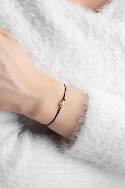 14 Ayar Altın Siyah İpli Çift Dorika İnci Bileklik