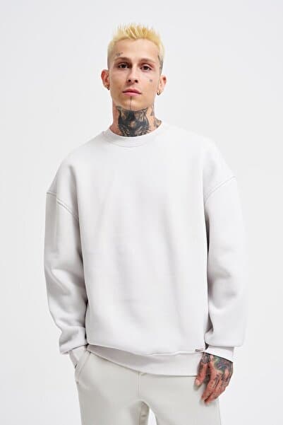 Machinist Erkek Basic Bisiklet Yaka Oversize Gri Sweatshirt