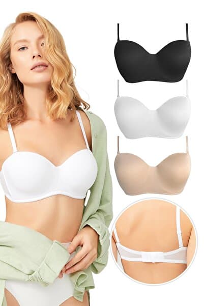 Cottonhill Balenli Toparlayıcı Dolgusuz Straplez Sütyen 3'lü Paket