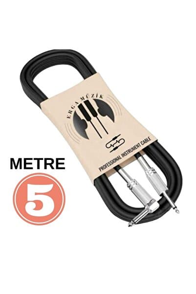Erga Müzik Gitar Jack Kablosu 5M - DÜZ/L Elektro Akustik Bas Bağlama Keman Amfi & Mixer Uyumlu Jak kablo
