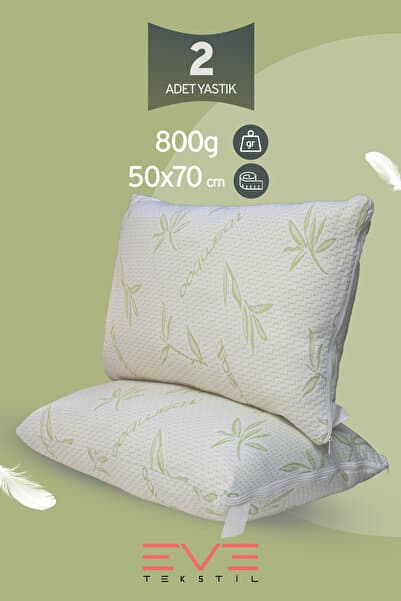 Eve Tekstil 2 Adet Bamboo Serisi Kılıflı Fermuarlı Yıkanabilir Antialerjik Silikon Elyaf Yastık 50x70cm 800 gr