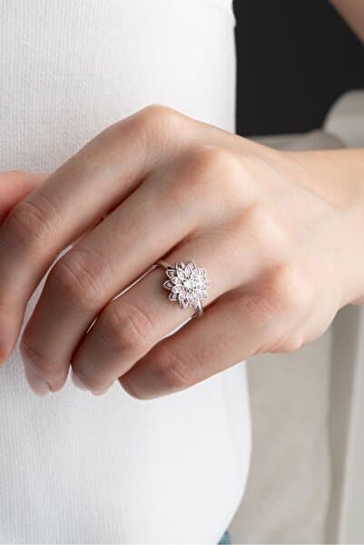Silvano Jewelry 925 Ayar Gümüş Pembe Lotus Çiçeği Yüzük