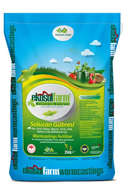 EkosolFarm %100 Solucan Gübresi 25 Kg (50 Litre) Katı Toz Organik Gübre – Saksı, Bahçe, Ağaç ve Çim