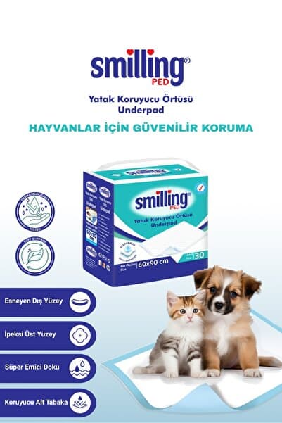 Smilling Pet Smilling Ped 60x90 Cm Kedi Köpek Çiş Pedi 30 Adet ( 39-40 Gr) (SÜPER EMİCİ DOKU)