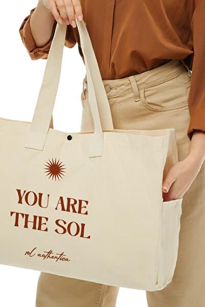 Çınar Bez Çanta Kanvas Sol Authentica Baskılı Büyük Boy Çanta