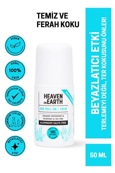 Heaven on Earth %100 Doğal Organik Beyazlatıcı Roll On Calm Ferah koku lekesiz Alüminyum Içermez Ter Kokusu Önleyici Vegan