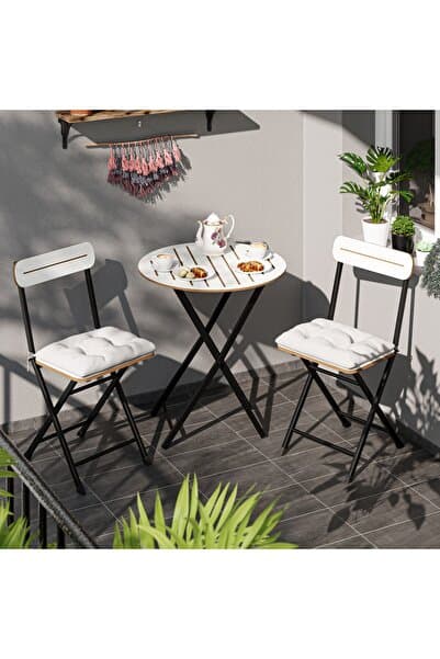 Güzelkan Minderli Bistro Takım Bahçe Masa Sandalye Yuvarlak