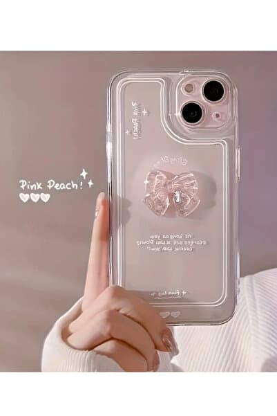 KVK PRİVACY Apple iPhone 13-14 Uyumlu Kılıf '3 Boyutlu Kurdele' Kamera Korumalı Yumuşak Kapak Şeffaf