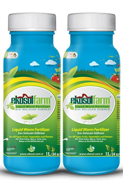 EkosolFarm Organik Sıvı Solucan Gübresi 2 X 1 Litre Konsantre Organik Sıvı Yaprak Gübre