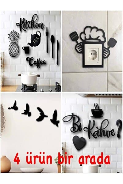 softclass Kitchen 9 Parça + Mutfak Priz + Bi Kahve + 4'lü Kuş Duvar Dekoru 4 Ürün 1 Arada