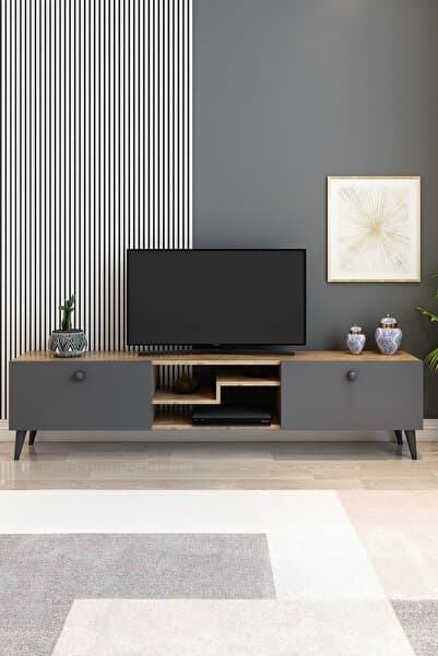 Model Z Tv Ünitesi 150 Cm Dekoratif Raflı Iki Kapaklı Tv Sehpası Çam Renk