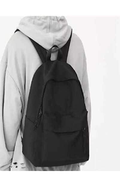 Siyah Reklamsız Düz Siyah Unisex Laptop Okul Kurs Kamp Seyehat Gezi Günlük Kullanım Sırt Çantası