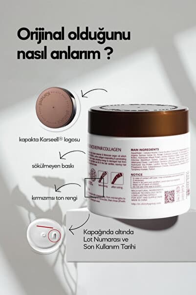 Karseell Kolajen Saç Bakım Maskesi Maca Özü Onarıcı Repair Kolajen Saç Maskesi 500 ml Karsel