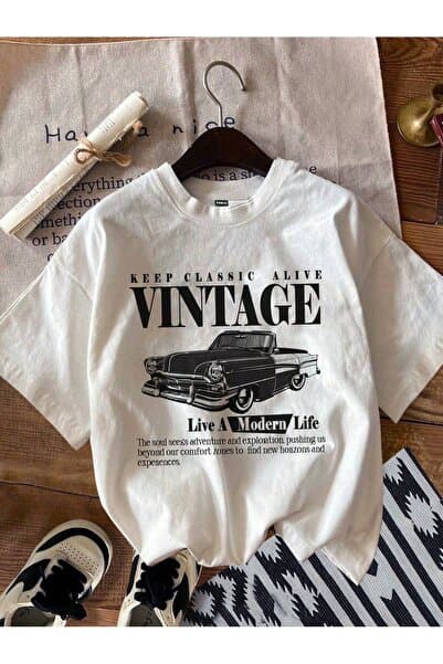 Framgan Y2k Beyaz Vintage Baskılı T-shirt