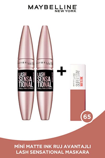 Maybelline New York 2'li Lash Sensational Ekstra Siyah Maskara+ Mini Super Stay Matte Ink Likit Mat Ruj 65 Seductress
