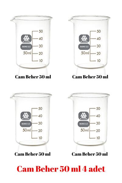 Mr. Crowley Cam Beher 50 ml 4 adet Kısa Form Isıya Dayanıklı Beherglas