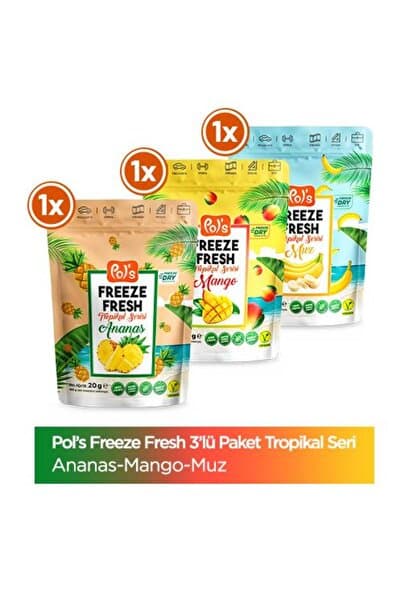 Pol's Freeze Fresh Tropikal Seri Ananas 20 G, Mango 20 G, Muz 20 G Freeze Dry Dondurularak Kurutulmu
