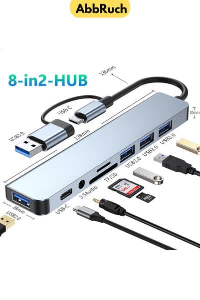 Abbruch Type-c+Usb 8in2 Çevirici Dönüştürücü Hub Sd/Usb 2.0-3.0/Aux/Typec 8 Port Usb Port