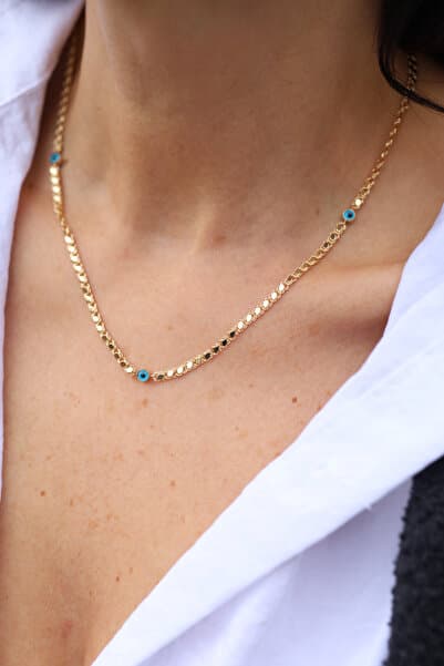 14 Ayar Altın Nazarlık Detaylı Pullu Kolye