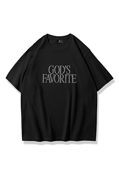 Trendiz Unisex God's Favorite Taş Baskılı Tshirt Siyah
