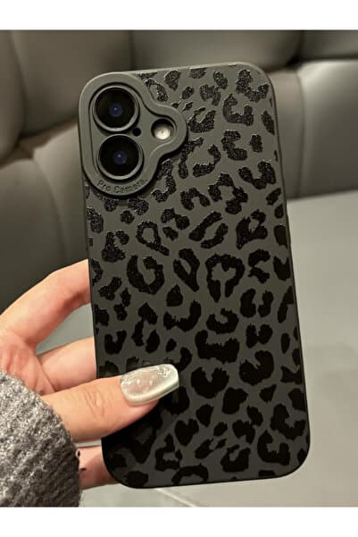 KVK PRİVACY İphone 16 Uyumlu Kılıf Mat Siyah Leopar Desenli Darbelere Dayanıklı Yumuşak Kamera Korumalı Kapak