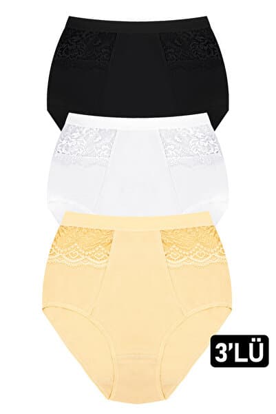 Kadın 3'lü Pamuklu Ekstra Yüksek Bel Külot, High Cut