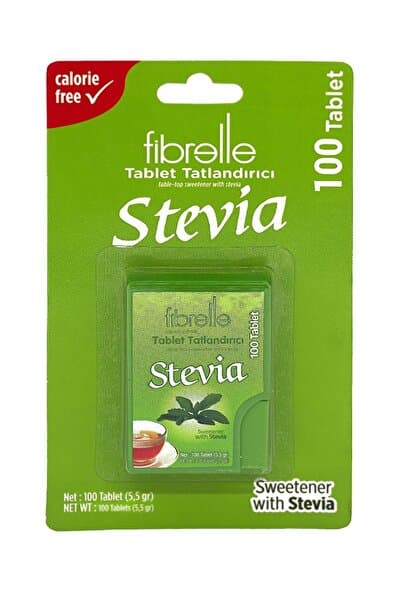 Fibrelle Stevialı Tablet Tatlandırıcı 100 Adet - Çantada Taşınabilir Pratik Çay Kahve Şekeri