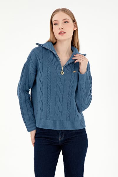 U.S. Polo Assn. Kadın Koyu Mavi V Yaka Kazak 50297118-VR032