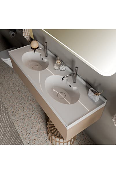 Livabo Marin DD-50150 | Premium Çift Lavabolu Akrilik Etajerli Lavabo 150 cm